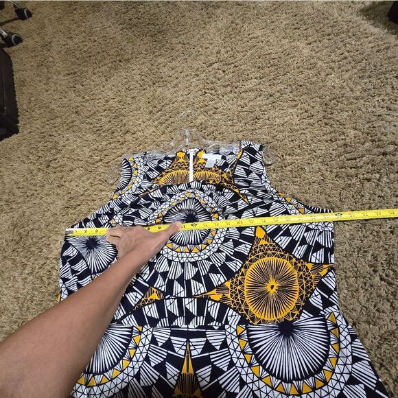 Sleeveless Geometric Print Maxi Dress - Dark Navy Blue,white and Gold - Picture 11 of 15